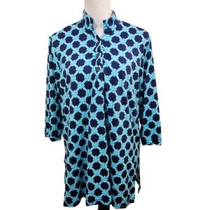 Lulu B Geo Print Tunic Top Women's XL Blue Nautical 3/4 Sleeve‎ Colorful Blouse